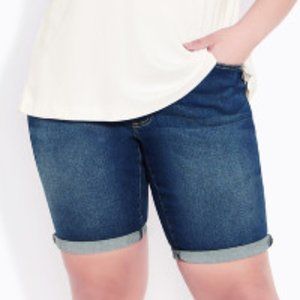 Avenue Mid-Wash Denim Bermuda Shorts, Size 28